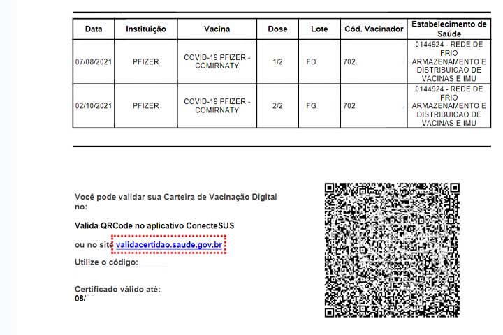 Certificado de Vacinação